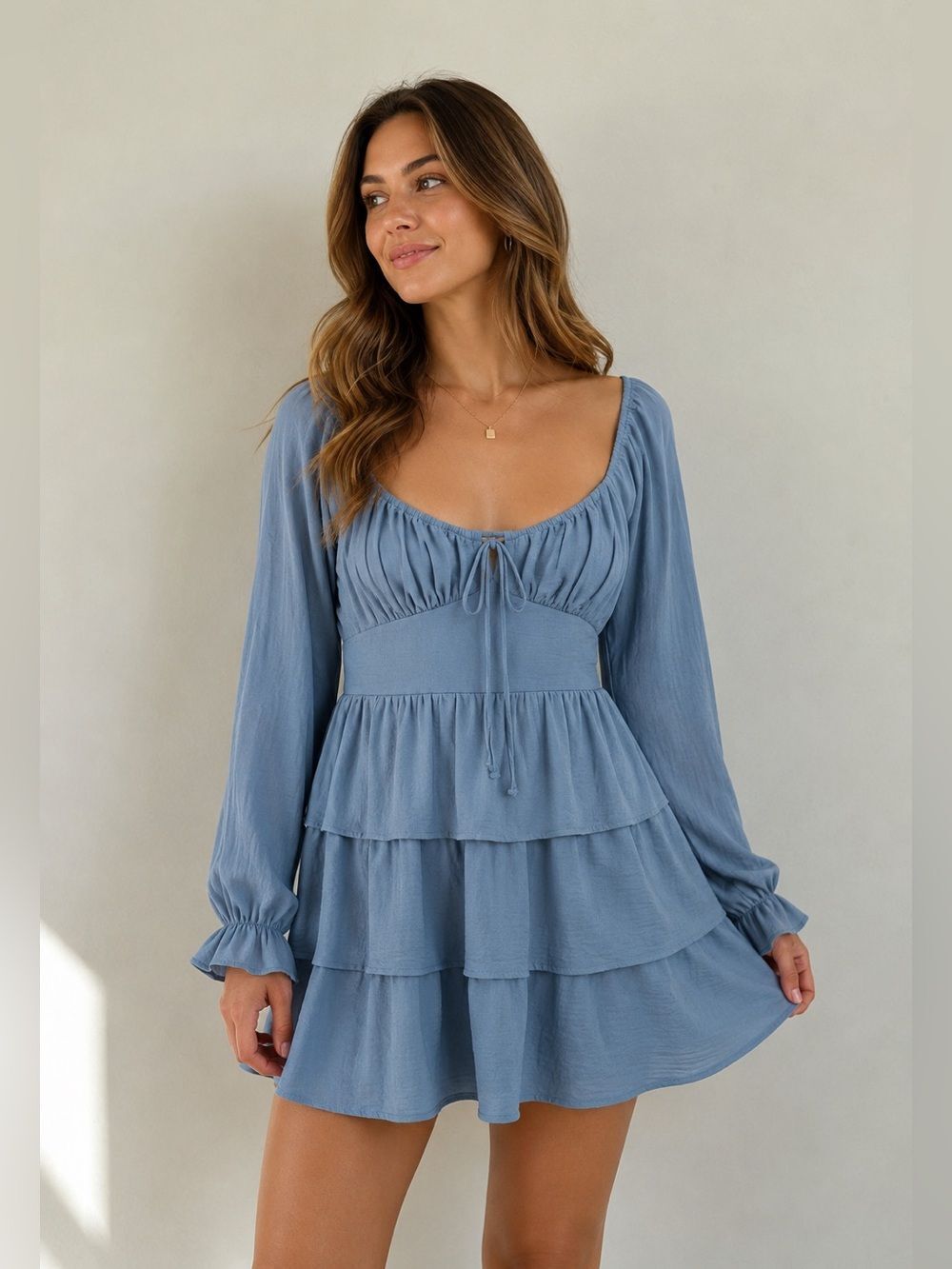 Inspired Hearts Light Blue Tiered Ruffle Mini Dress size Large